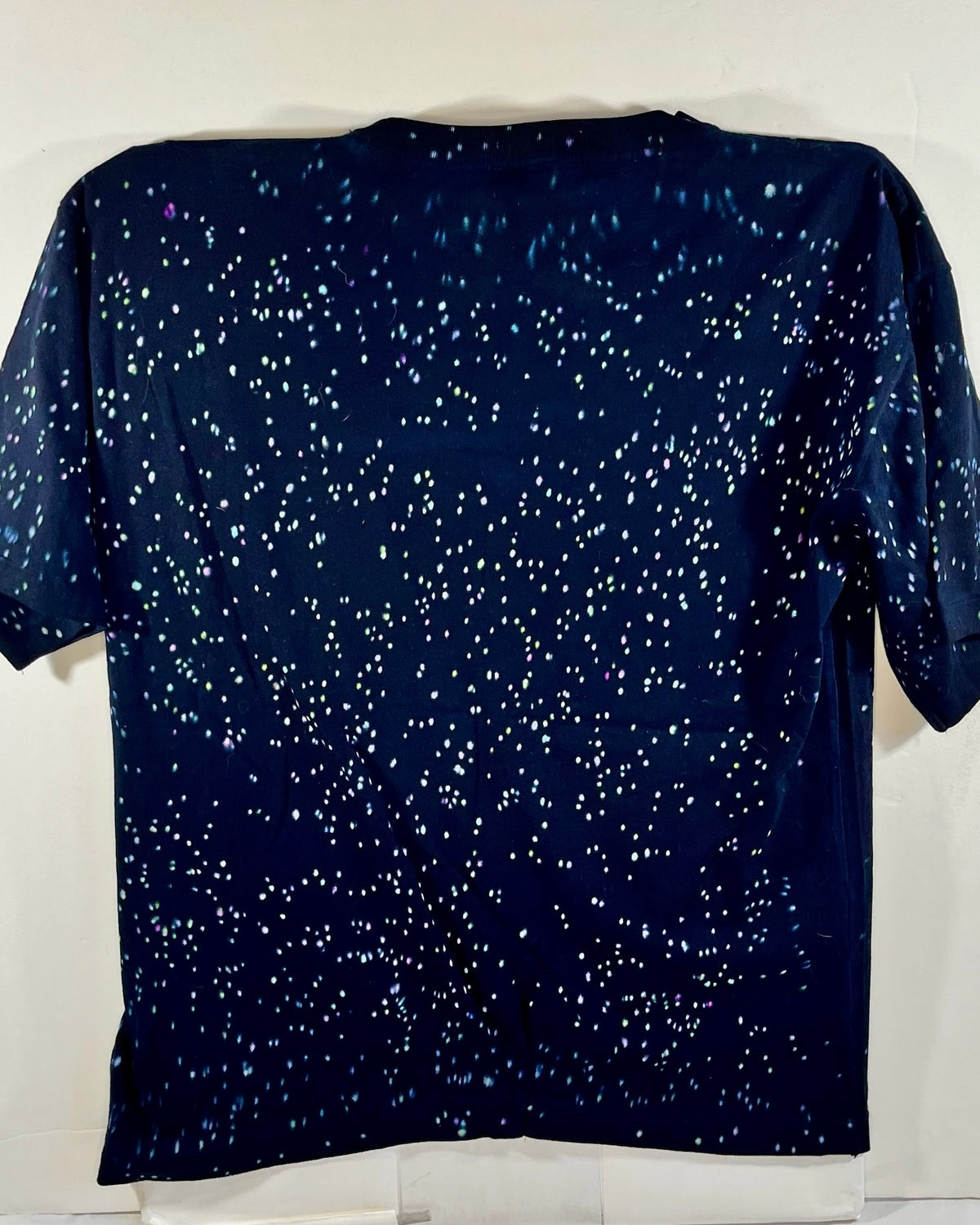 Back of Don Rock Kid Face navy speckled t-shirt