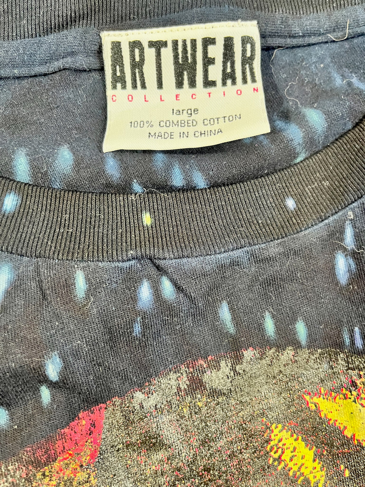 Artwear tag on Don Rock Kid Face navy speckled vintage deadstock t-shirt